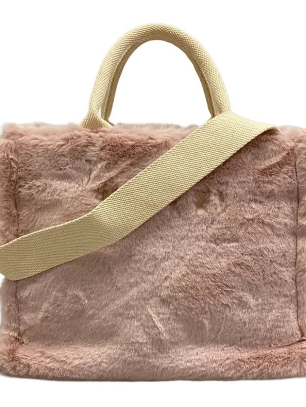 MARNI SHMP0077U6 Pink Cream Fake Fur Canvas Tote Bag